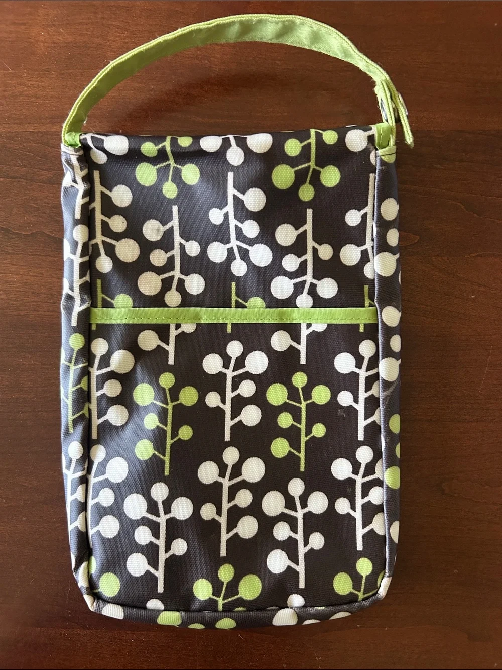 JJ Cole Brown Diaper & Wipes Pod with Lime and White Pattern